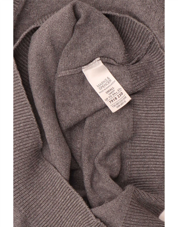 Marks & Spencer Męski sweter z dekoltem w kształcie litery V, mały, szary, bawełniany