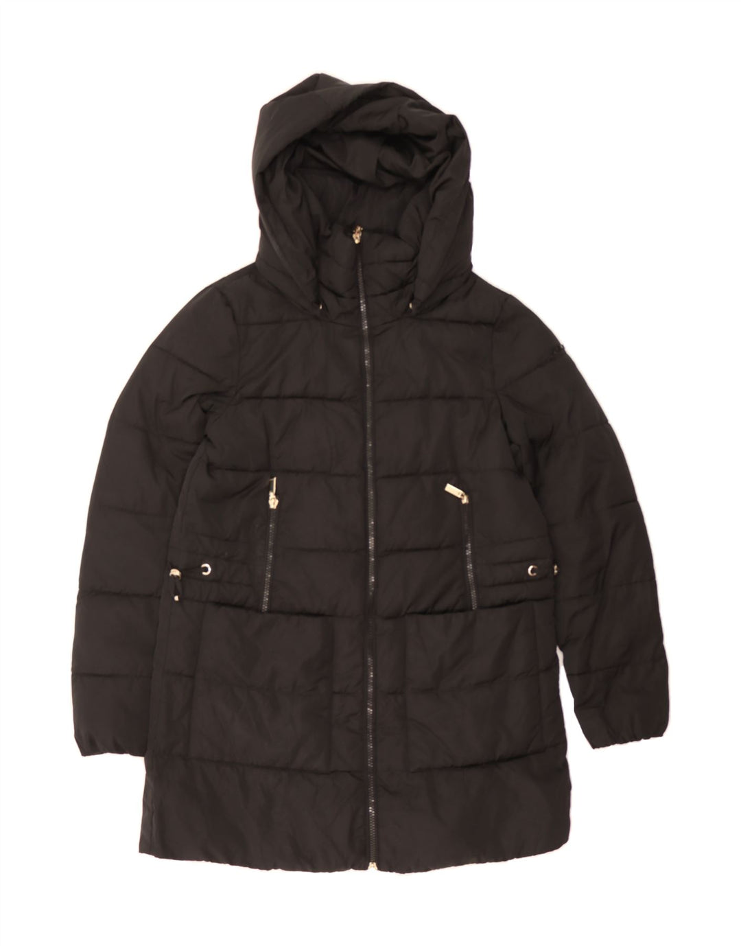 GEOX Womens Oversized Hooded Padded Coat UK 6 XS Black Polyester Winter Vintage Geox and Second-Hand Geox from Messina Hembry 