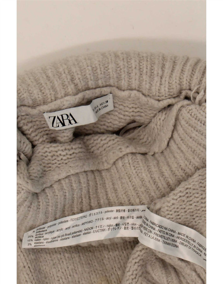 Damski sweter oversize Zara z golfem UK 14, duży, szary poliester