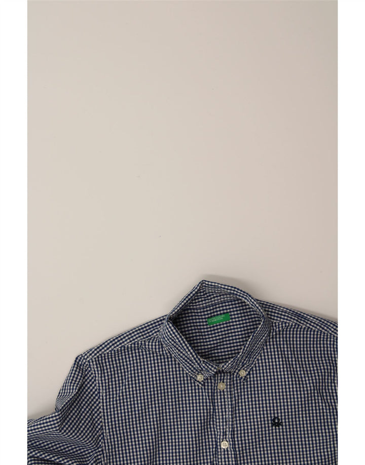 BENETTON Womens Shirt UK 12 Medium Navy Blue Gingham Cotton Vintage Benetton and Second-Hand Benetton from Messina Hembry 