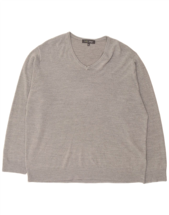Marks & Spencer Męski sweter z dekoltem w kształcie litery V, 2XL, szary akryl
