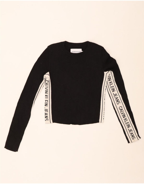 Damski top z grafiką CALVIN KLEIN JEANS z długim rękawem, UK 10, mały, czarny