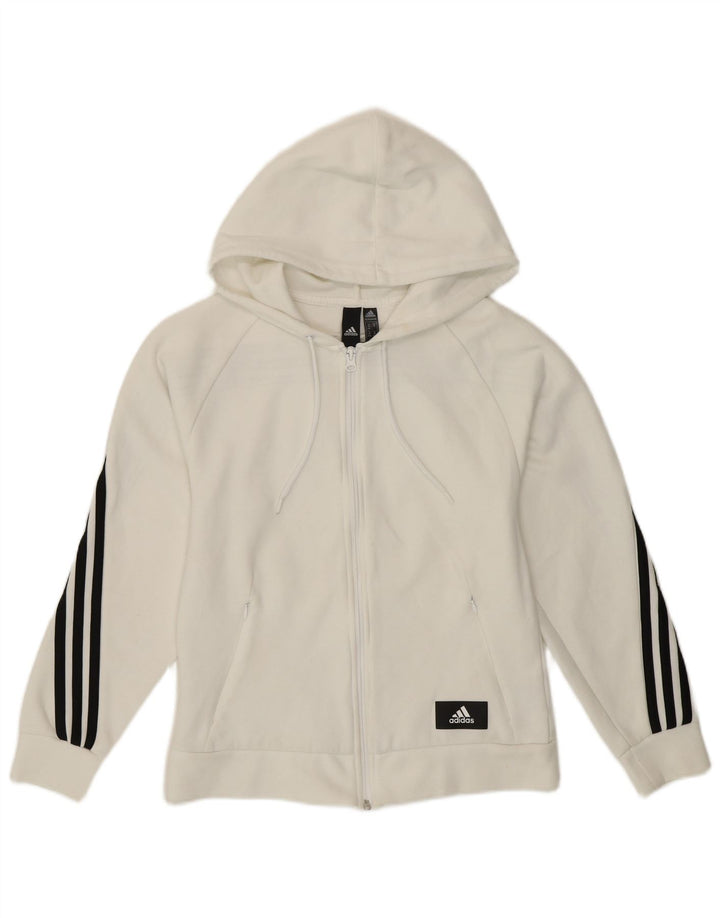 Damski sweter ADIDAS z kapturem i zamkiem, UK 4/6 XS, biała bawełna