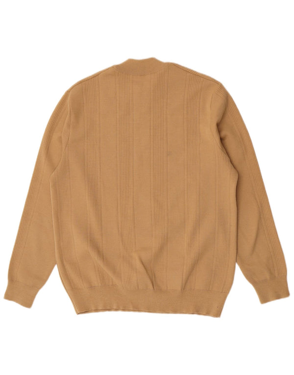 Męski sweter z okrągłym dekoltem w stylu vintage, średni brąz