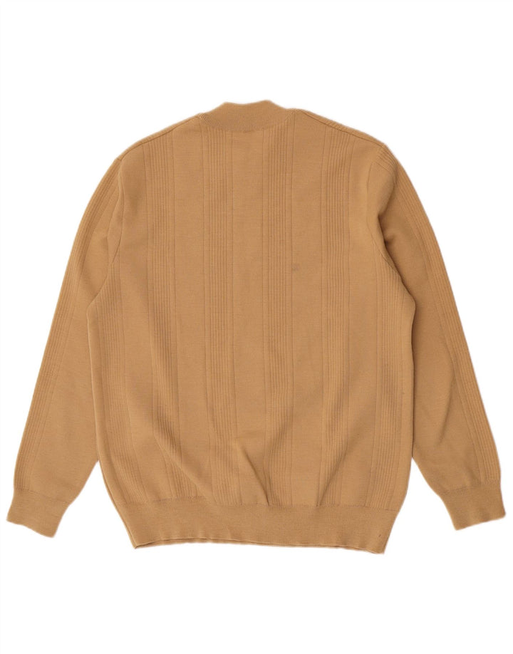 Męski sweter z okrągłym dekoltem w stylu vintage, średni brąz