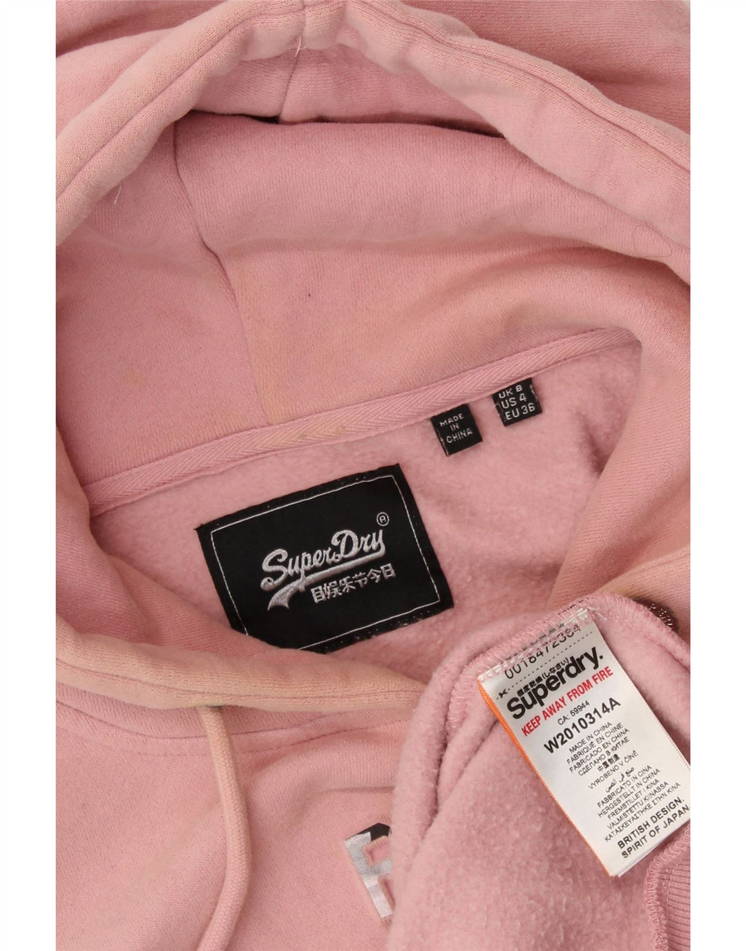 SUPERDRY Damska bluza z kapturem z grafiką UK 8, mała, różowa, bawełniana