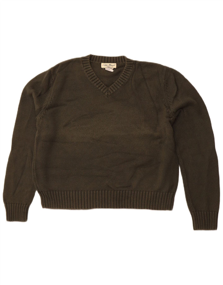 EDDIE BAUER Damski sweter z dekoltem w kształcie litery V, UK 16, duży, zielony, bawełniany