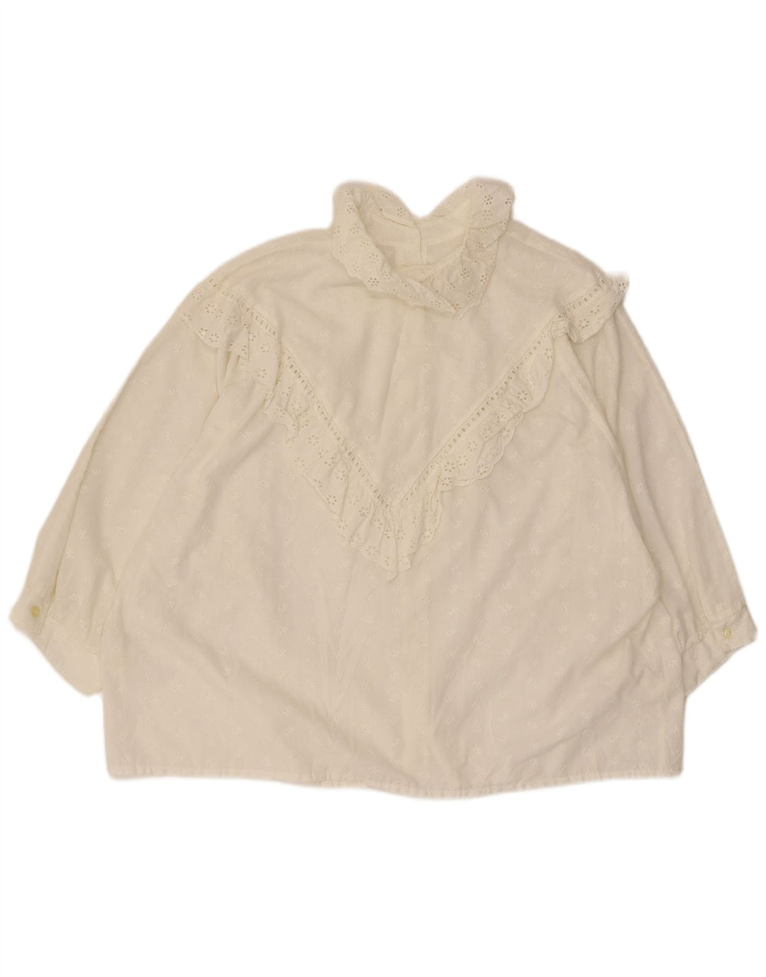 Vintage damska bluzka z rękawami 3/4 i falbaną z przodu, UK 20 2XL, biała