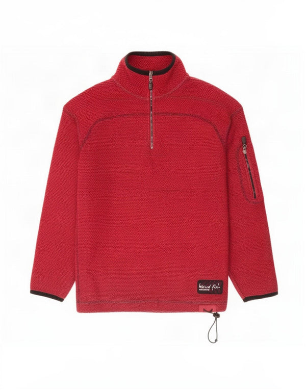 Weird Fish Mens Graphic Zip Neck Sweatshirt Jumper Medium Red Cotton