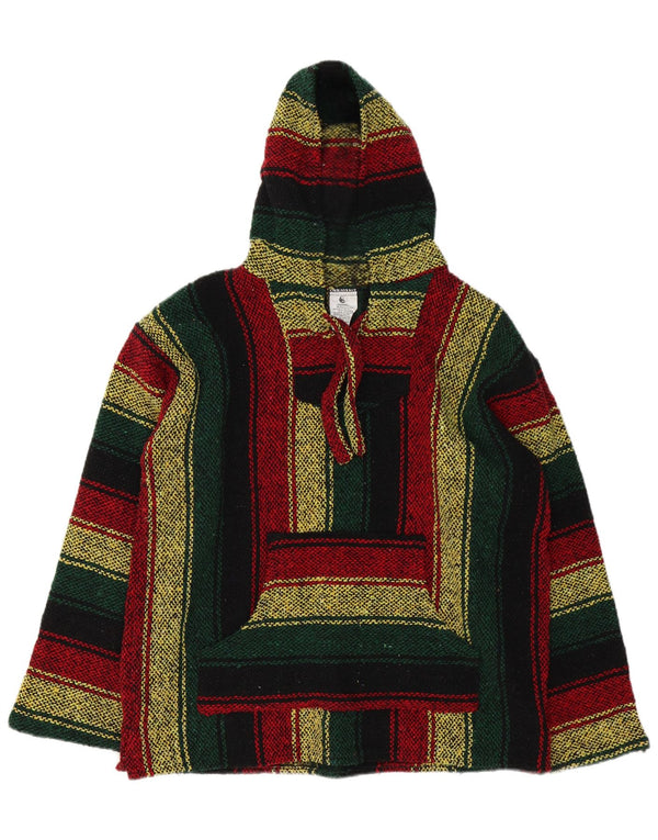Vintage męski meksykański sweter z kapturem, średni, wielokolorowe paski
