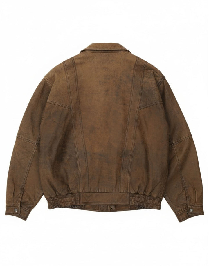 Ekskluzywna męska kurtka skórzana bomberka B&S UK 42 XL, brązowa skóra