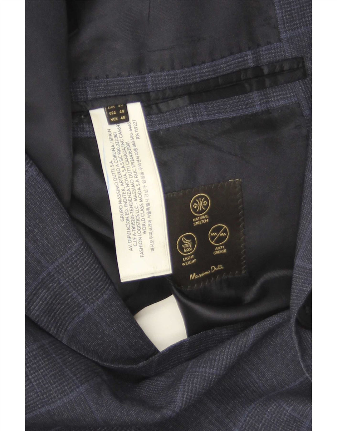 Męska marynarka zapinana na 2 guziki Massimo Dutti EU 40, średnia granatowa, wełniana kratka
