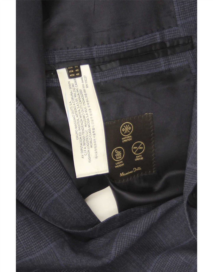 Męska marynarka zapinana na 2 guziki Massimo Dutti EU 40, średnia granatowa, wełniana kratka