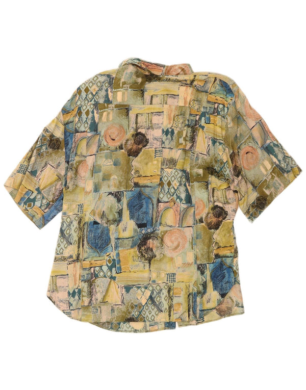 Koszula damska z krótkim rękawem w stylu vintage UK 18 XL Zielona patchworkowa wiskoza