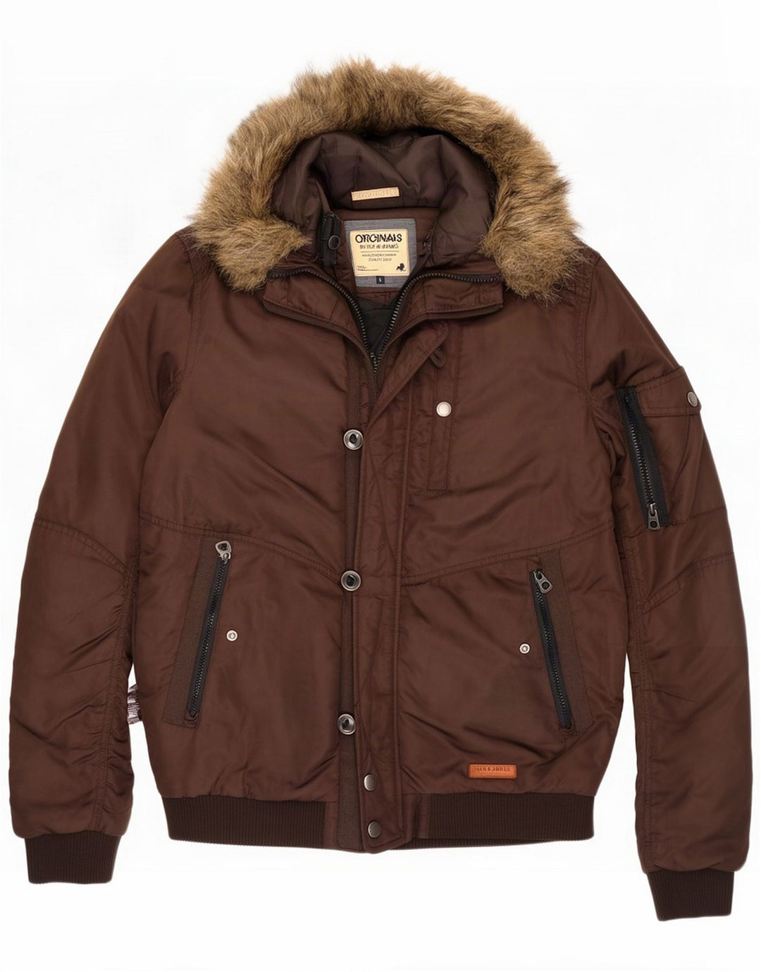 Jack & Jones Męska kurtka bomber z kapturem UK 40, duża, brązowa, poliester