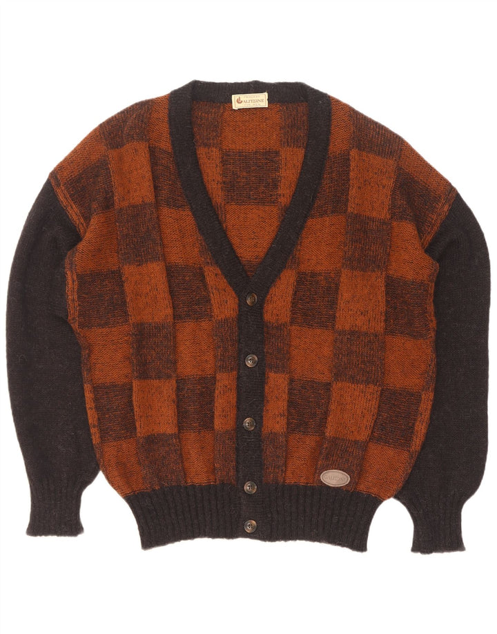 Vintage męski sweter rozpinany, duży, brązowy, geometryczny