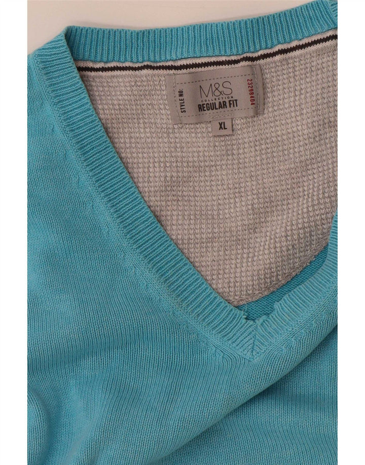 Marks & Spencer Męski sweter o regularnym kroju z dekoltem w kształcie litery V, XL, niebieski