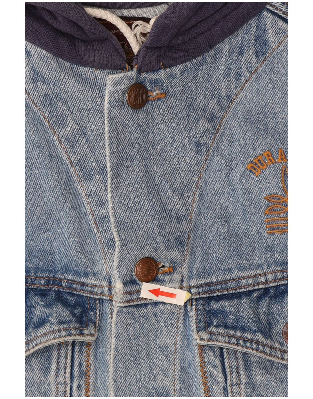 Męska kurtka dżinsowa z kapturem DURANGO UK 40, duża, niebieska, bawełniana w bloki kolorów