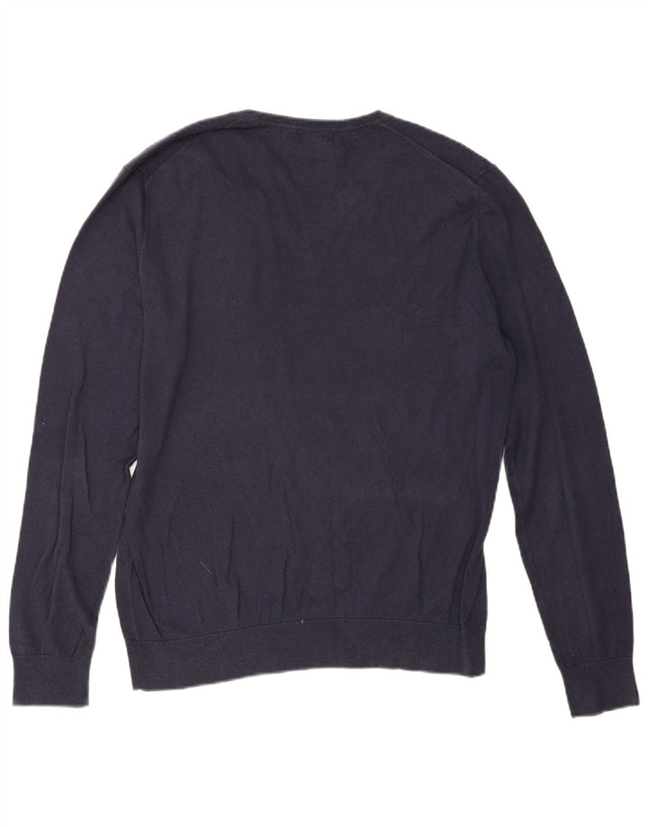 Męski sweter Zara z dekoltem w kształcie litery V, duży, granatowy, bawełniany