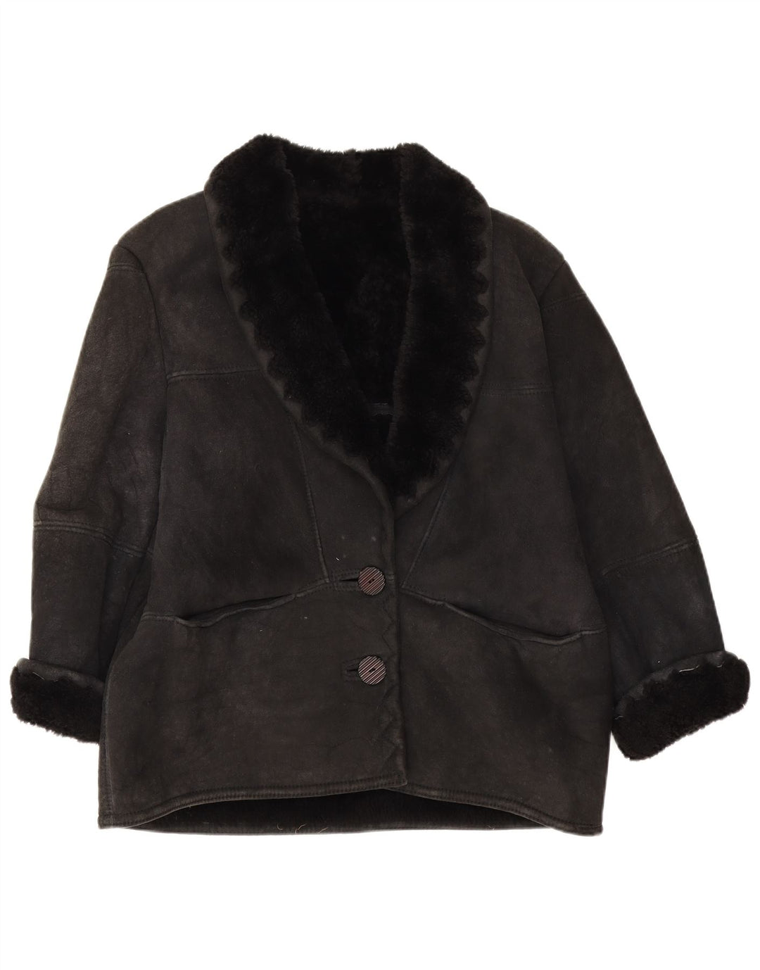 Damska kurtka shearling w stylu vintage IT 44 Średni czarny shearling