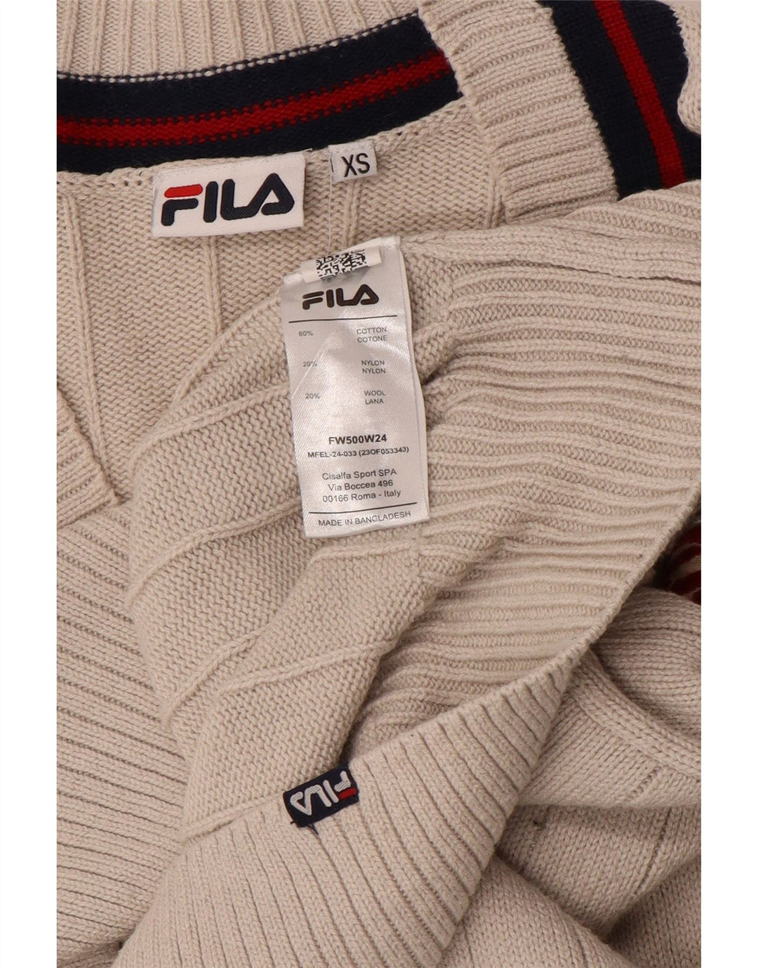 FILA Damski sweter oversize z dekoltem w szpic, UK 6 XS, beżowy, bawełniany