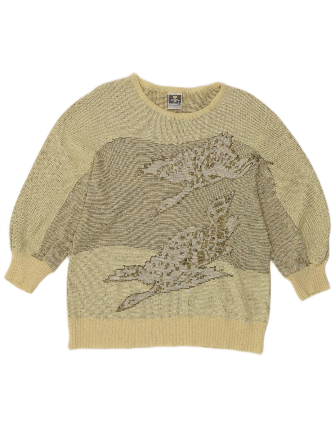 Damski sweter Freya z graficznym dekoltem w łódkę UK 14, średni żółty