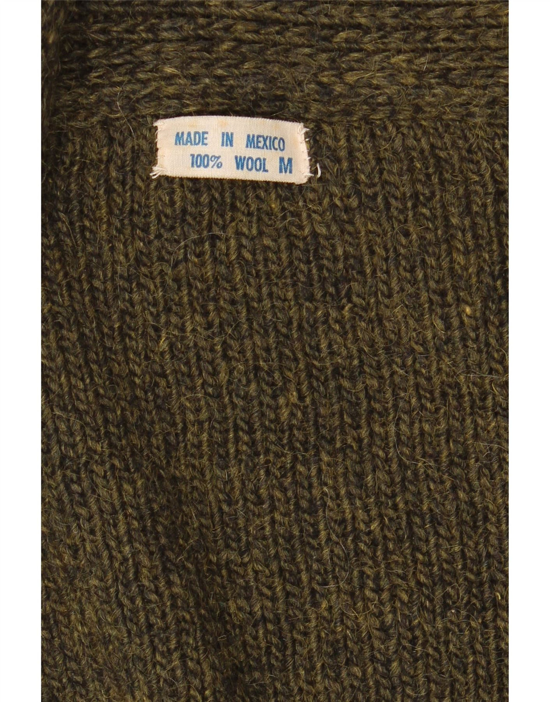 Vintage damski sweter rozpinany UK 14, średni khaki, geometryczna wełna