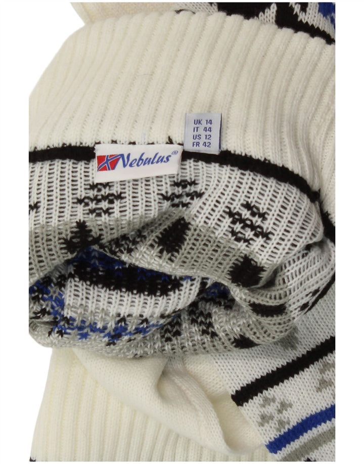 Damski sweter z golfem Nebulus UK 14 Large White Fair Isle