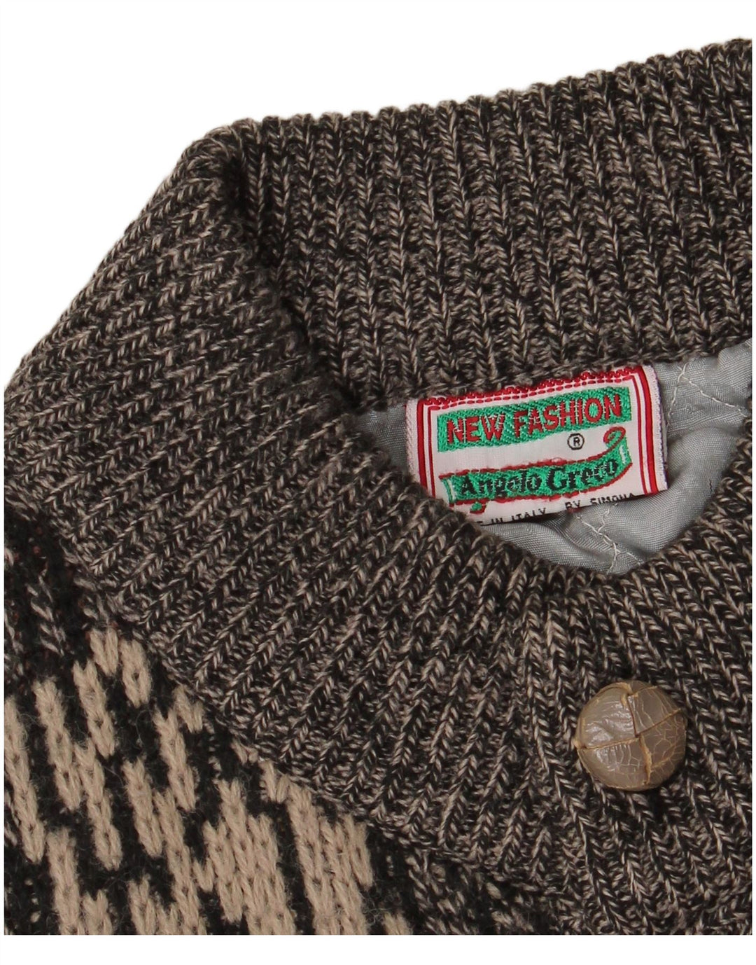 Vintage męski sweter kardigan w abstrakcyjny wzór IT 50 średni szary