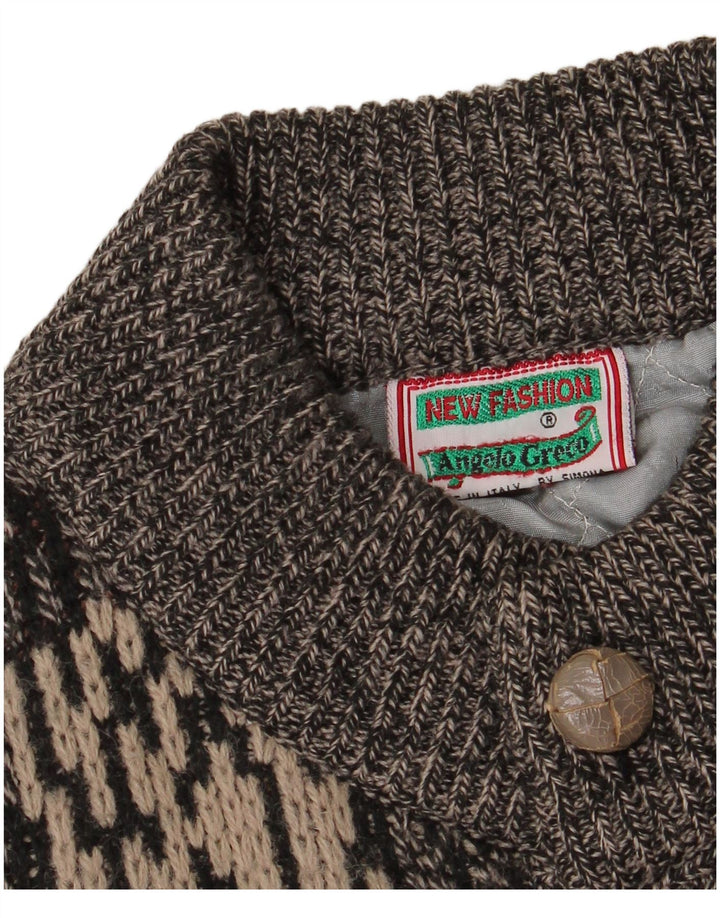 Vintage męski sweter kardigan w abstrakcyjny wzór IT 50 średni szary