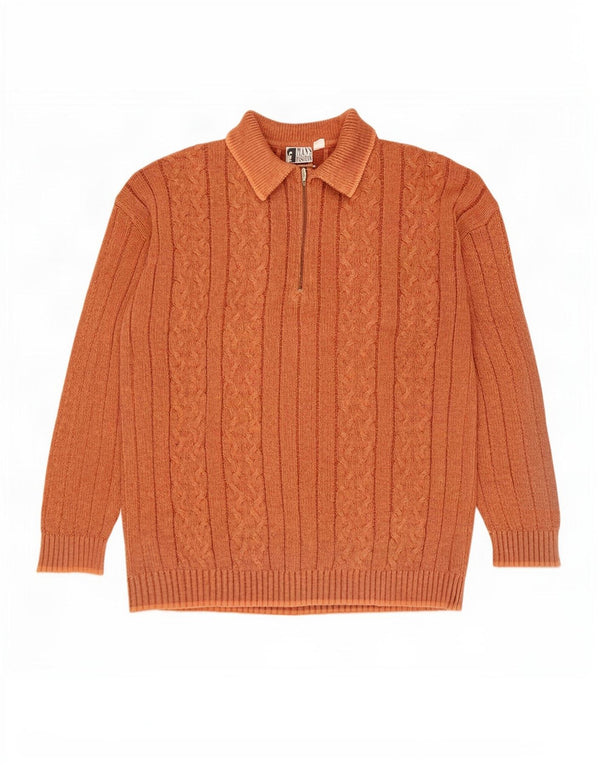 Vintage męski sweter polo XL, pomarańczowy, bawełniany