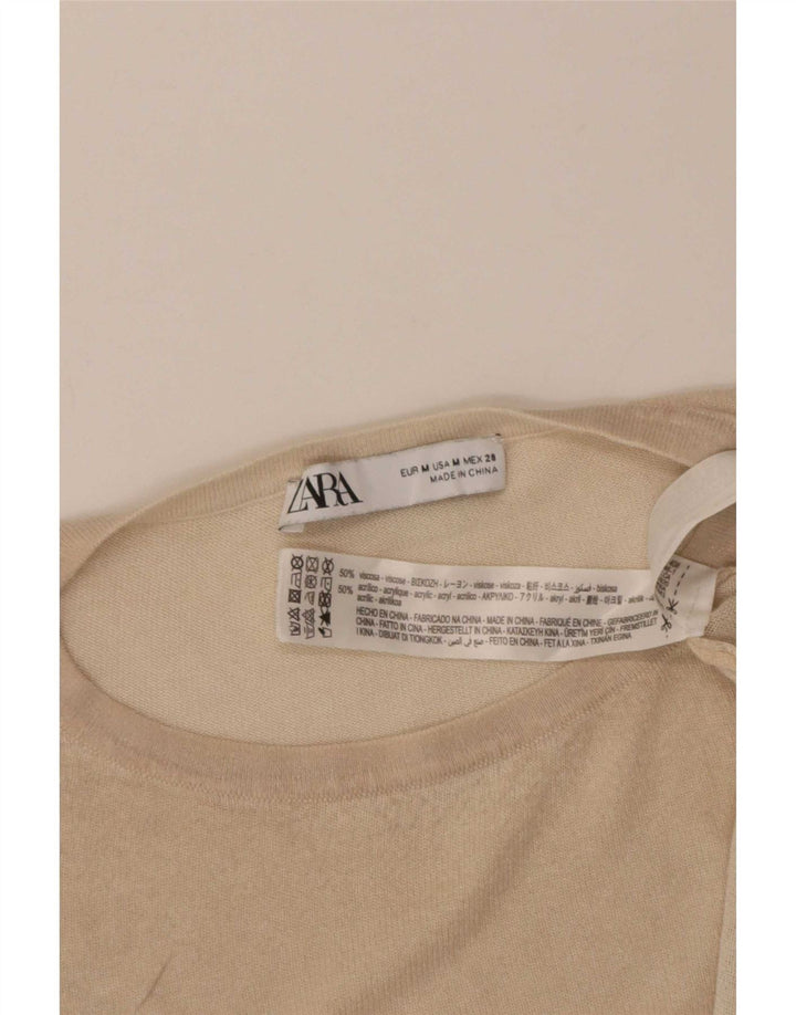 Damska koszulka oversize Zara Top UK 14 w średnim beżowym kolorze wiskozy