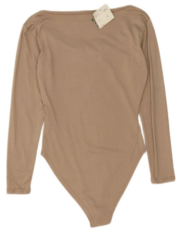 Body damskie z długim rękawem w stylu vintage UK 14 Large Beżowa wiskoza