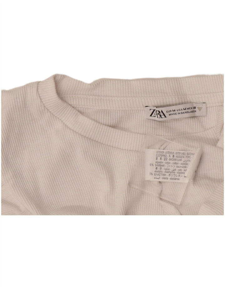 Damska krótka bluzka Zara UK 12, średnia biała bawełna