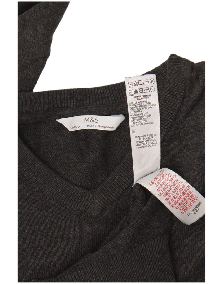 Marks & Spencer Chłopięcy sweter z dekoltem w kształcie litery V, 14-15 lat, szary, bawełniany