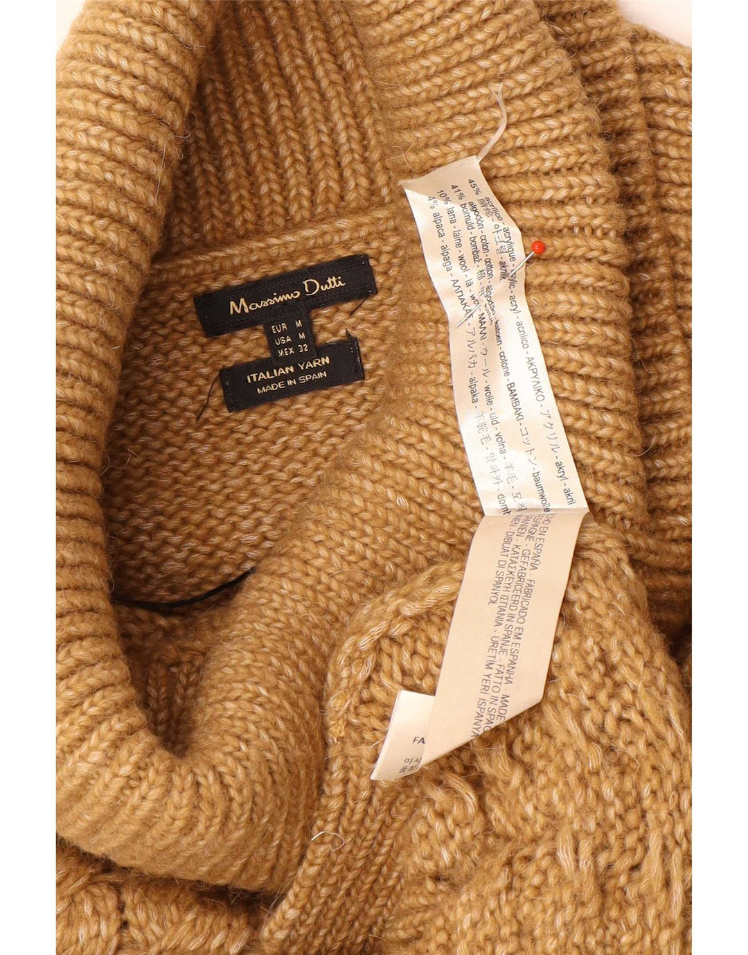 Sweter damski Massimo Dutti z wywijanym dekoltem UK 14 Średni brązowy akryl