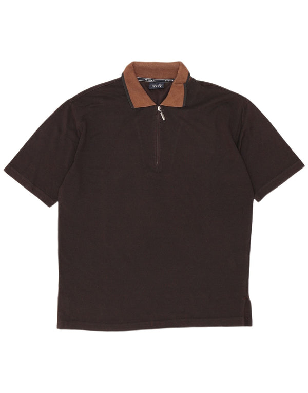 Trussardi Jeans Mens Polo Shirt Medium Black Colourblock Polyester