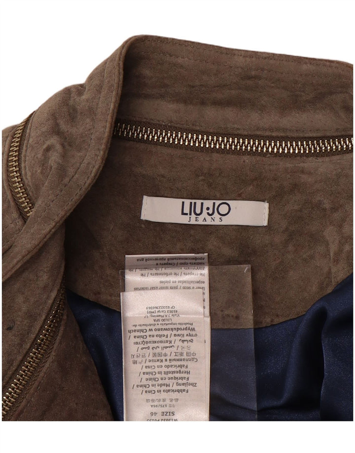 LIU JO Damska zamszowa kurtka motocyklowa IT 46, duża, beżowa skóra
