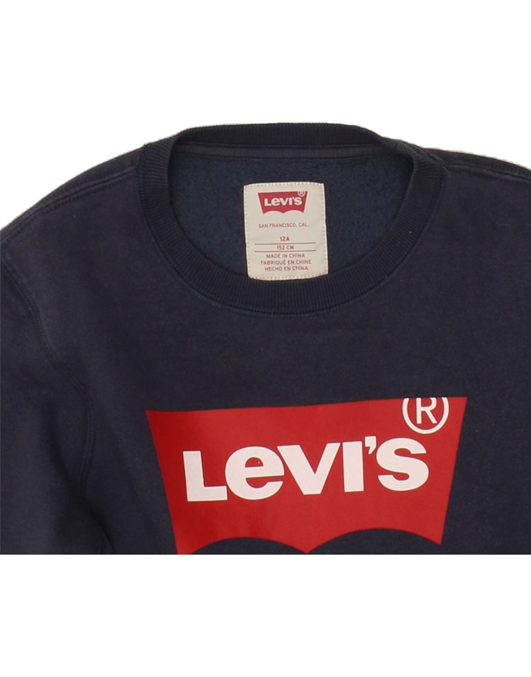 LEVI'S Boys Graphic Sweatshirt Jumper 11-12 Years Navy Blue Cotton Vintage Levi's and Second-Hand Levi's from Messina Hembry 