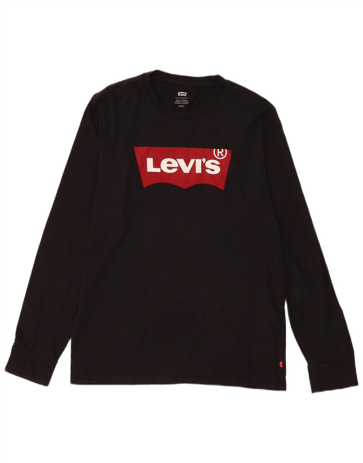Męski graficzny top Levi's z długim rękawem, średnio czarny, bawełniany