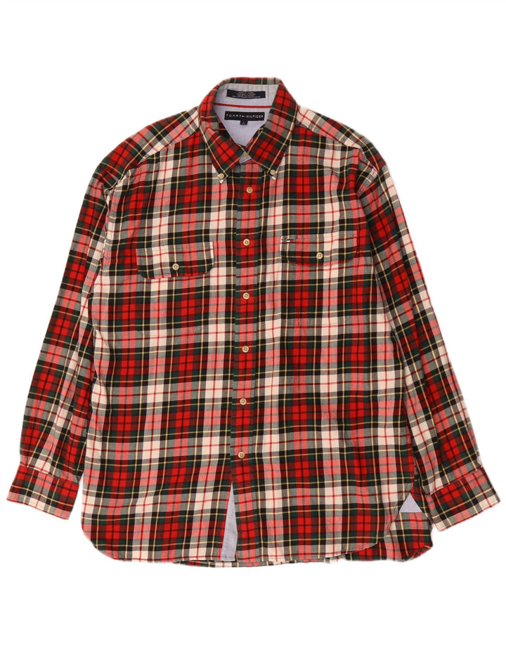 Męska koszula flanelowa Tommy Hilfiger, duża, bawełniana w czerwoną kratę