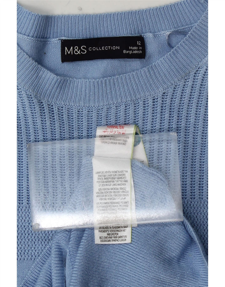 MARKS & SPENCER Damski sweter z krótkim rękawem i dekoltem w łódkę, UK 12, średni niebieski