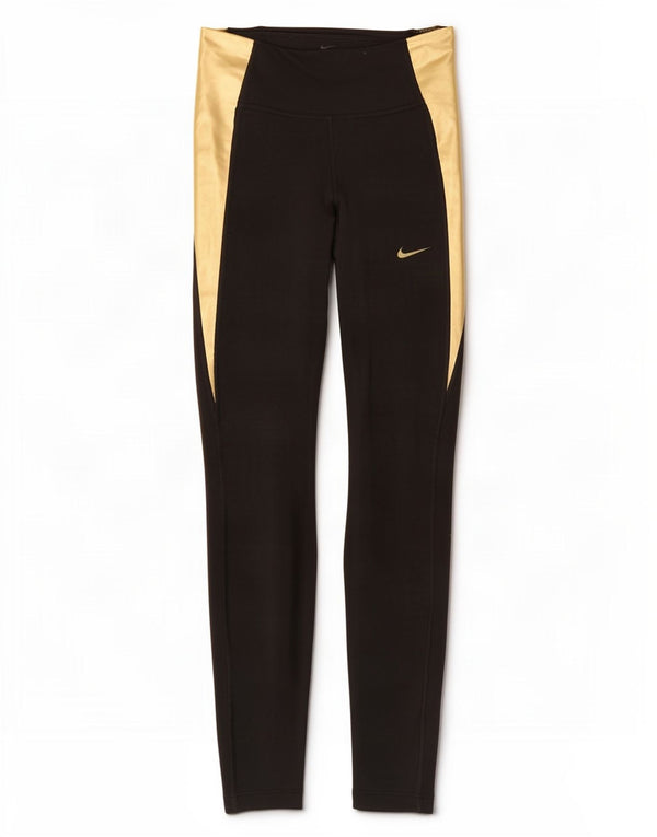 Damskie legginsy Nike Dri Fit UK 4 XS, czarna bawełna z blokami kolorów