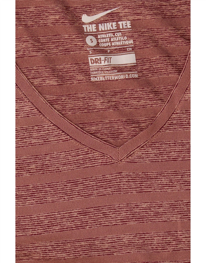 NIKE Womens Dri Fit T-Shirt Top UK 10 Small Maroon Striped Polyester Vintage Nike and Second-Hand Nike from Messina Hembry 