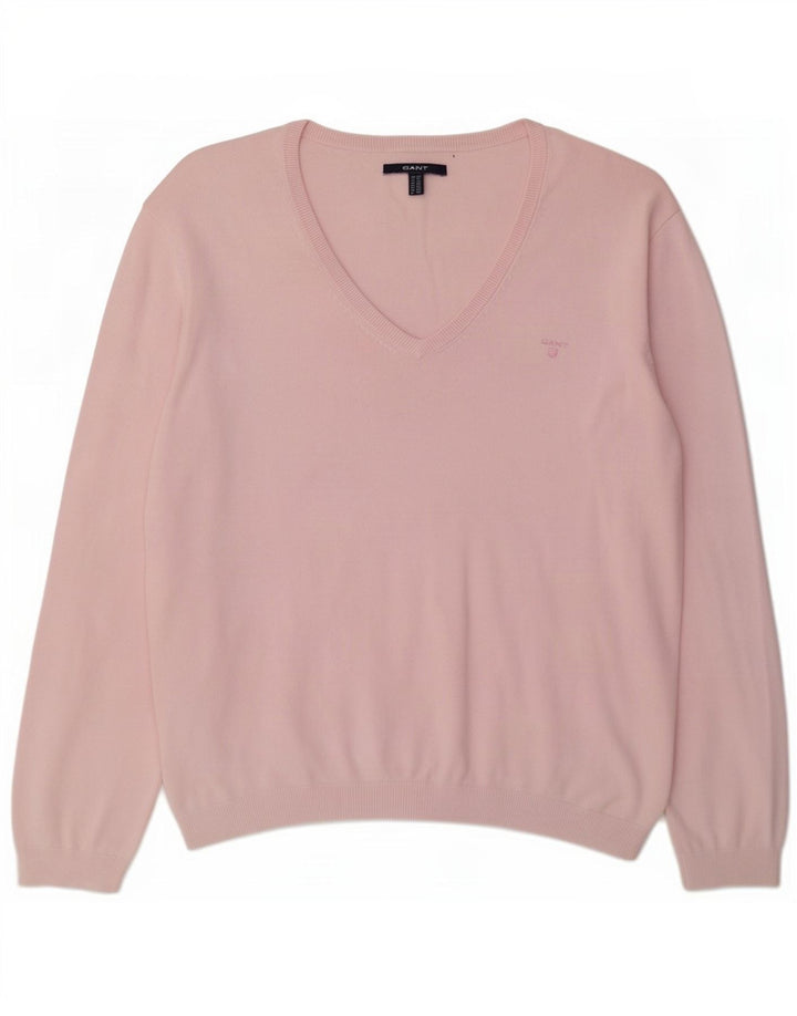Męski sweter Gant z dekoltem w kształcie litery V, 3XL, różowy, bawełniany