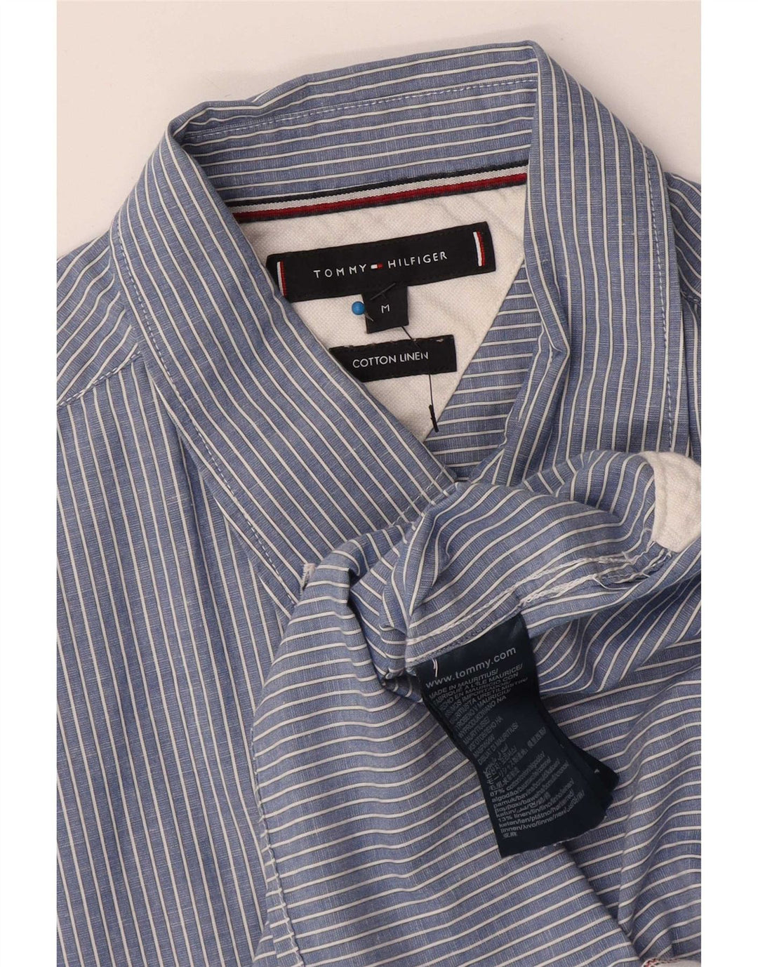 Męska koszula z krótkim rękawem Tommy Hilfiger, bawełniana w średnie niebieskie prążki