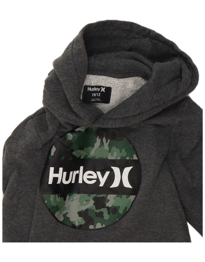 HURLEY Boys Graphic Hoodie Jumper 10-11 Years Grey Vintage Hurley and Second-Hand Hurley from Messina Hembry 