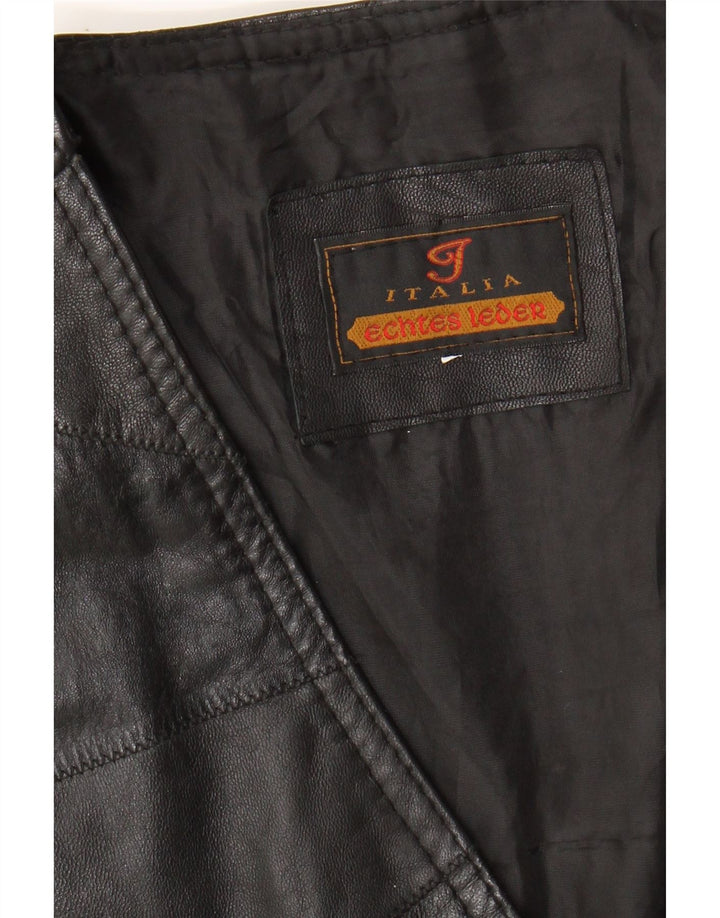 VINTAGE Mens Leather Waistcoat  Large Black Patchwork Leather