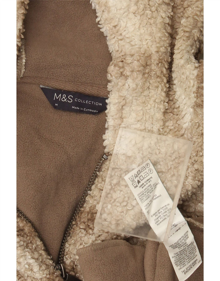 Marks & Spencer Damski sweter polarowy z zamkiem błyskawicznym UK 14, średni brąz w kratkę