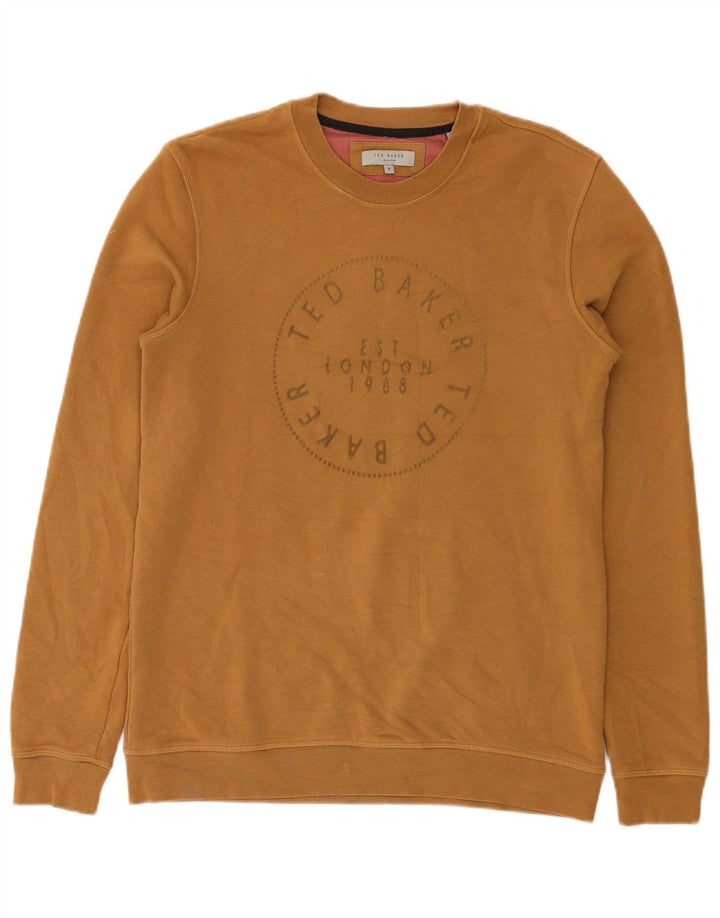 Męski sweter z grafiką Ted Baker, rozmiar 2, mały, brązowy, bawełniany